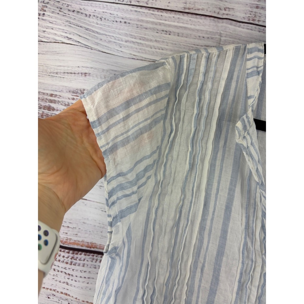 CP Shades Blue White Striped 100% Linen Pintuck Tunic Dress Womens Medium USA - Picture 4 of 6